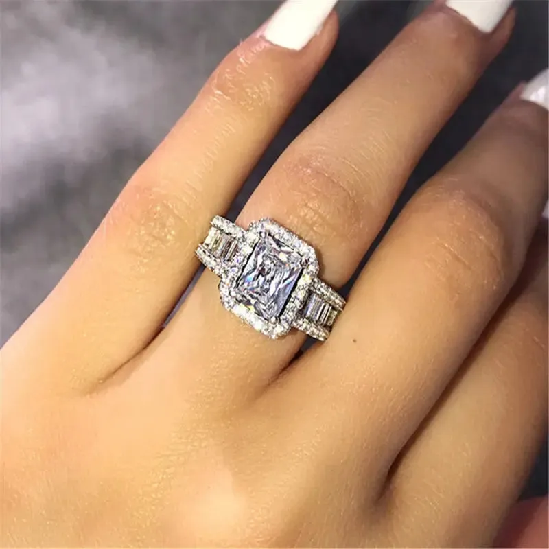 Pure Natural White 3 Carats Moissanite Gemstone S925 Silver color Ring for Women Anillos De Jewelry Bizuteria Rings