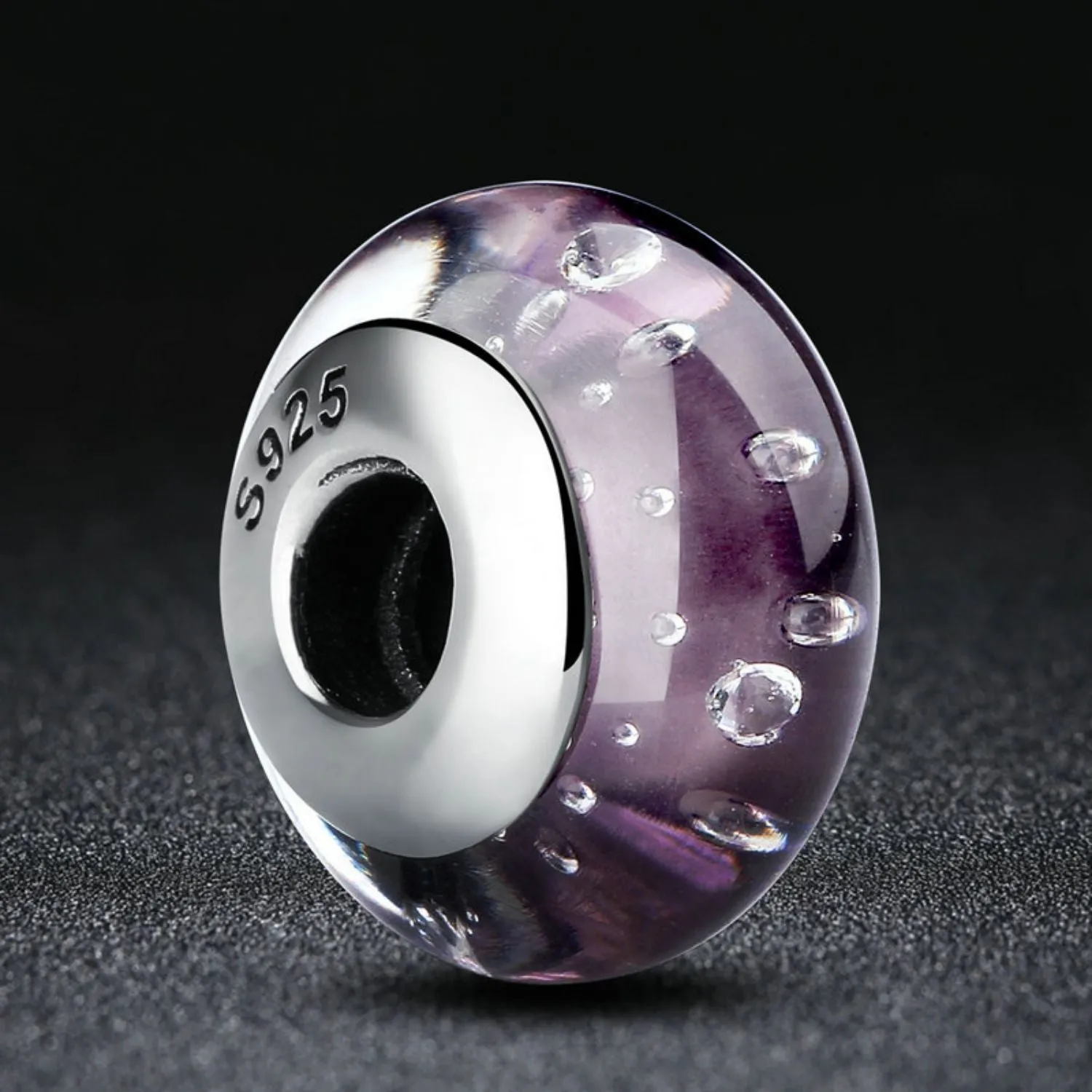 Purple Bubbles Murano Bead Charm