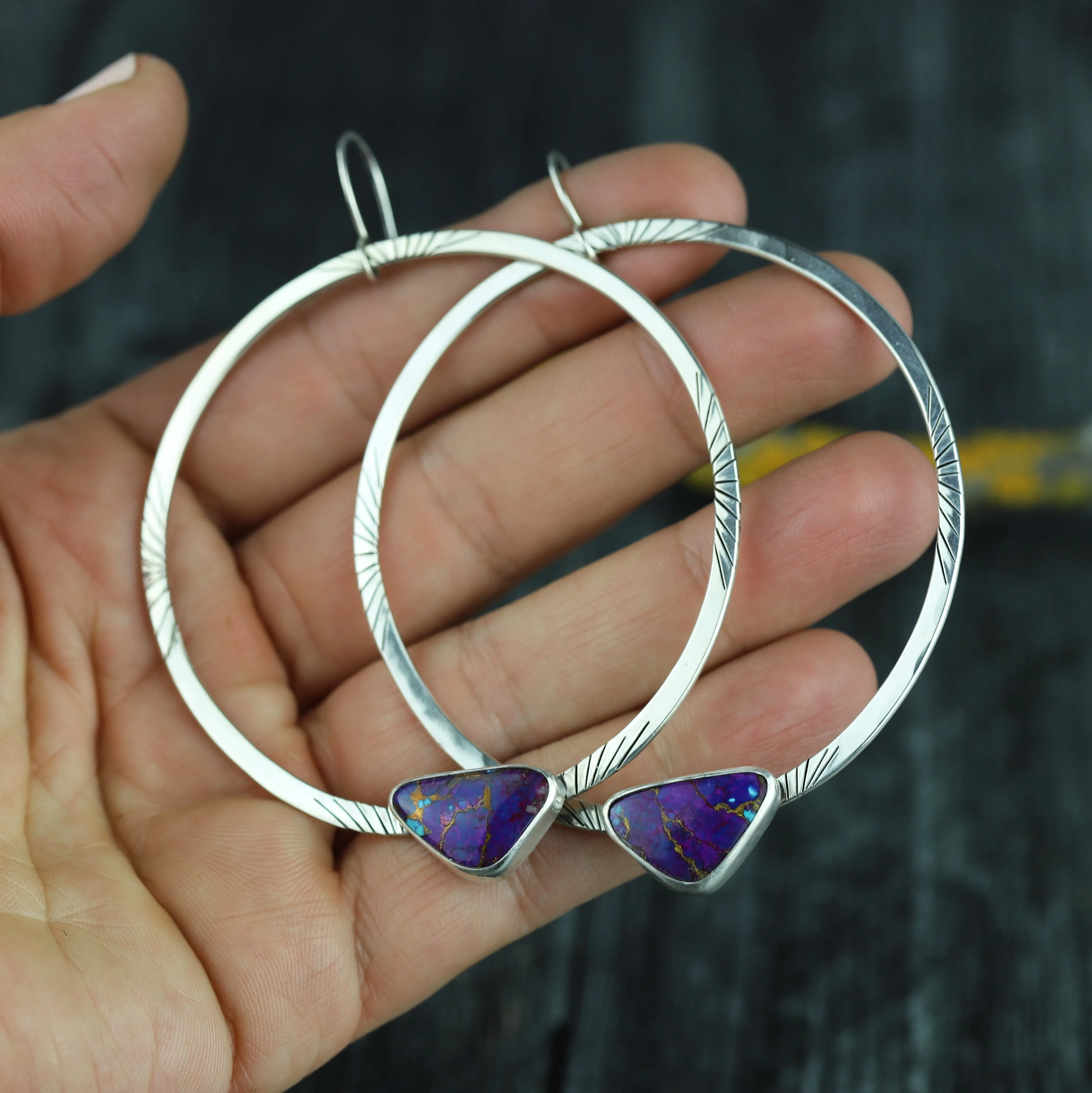 Purple Mojave Turquoise Hoop Earrings