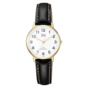 Q&Q Black Leather Strap White Dial Quartz Watch for Ladies - QZ01J104Y