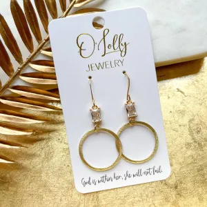 "Hadley"- CZ Stone w/Gold Textured Hoop Earrings