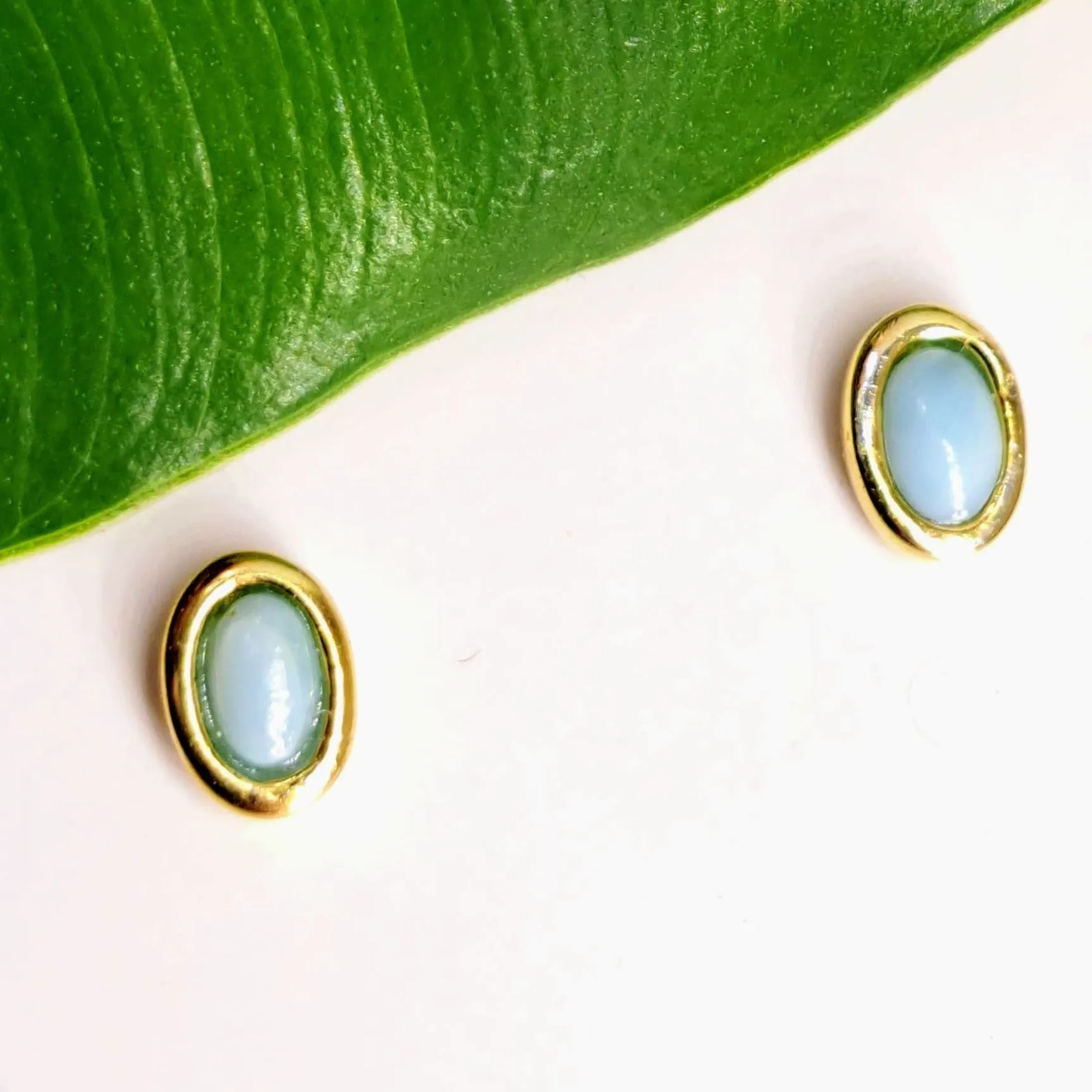 "Ocean" Tiny (Appx. 3mm) Stud Earrings - Larimar, Round or Ovals In Sterling or Gold Sterling