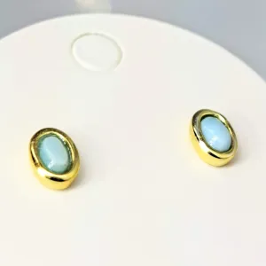 "Ocean" Tiny (Appx. 3mm) Stud Earrings - Larimar, Round or Ovals In Sterling or Gold Sterling