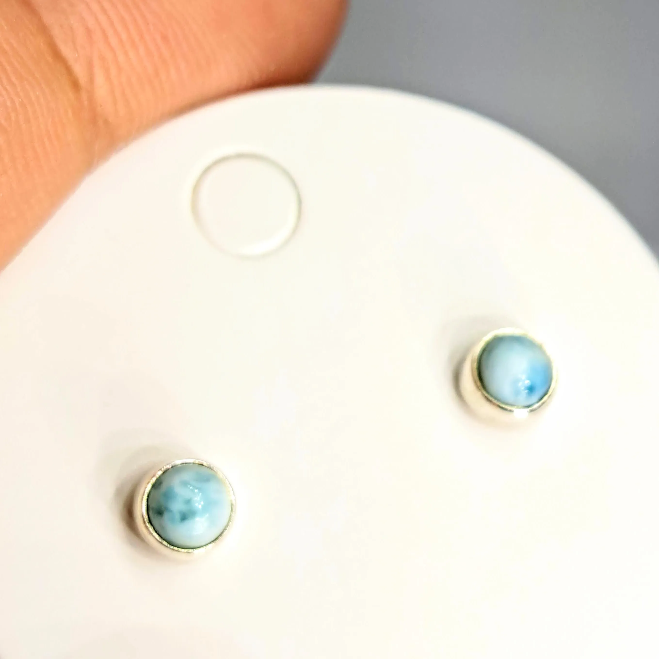 "Ocean" Tiny (Appx. 3mm) Stud Earrings - Larimar, Round or Ovals In Sterling or Gold Sterling