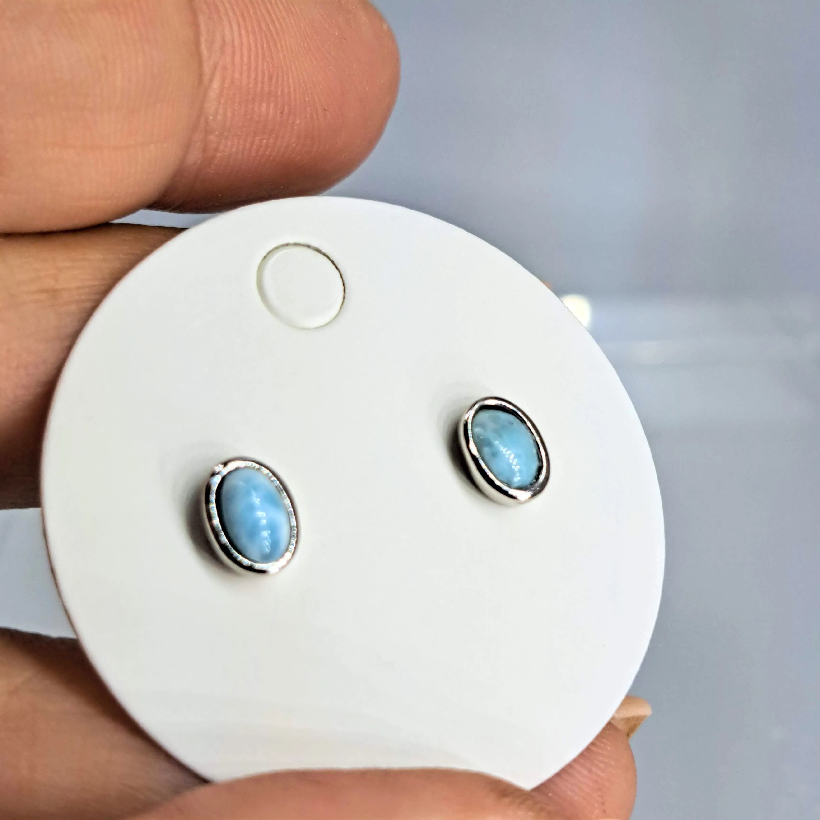 "Ocean" Tiny (Appx. 3mm) Stud Earrings - Larimar, Round or Ovals In Sterling or Gold Sterling