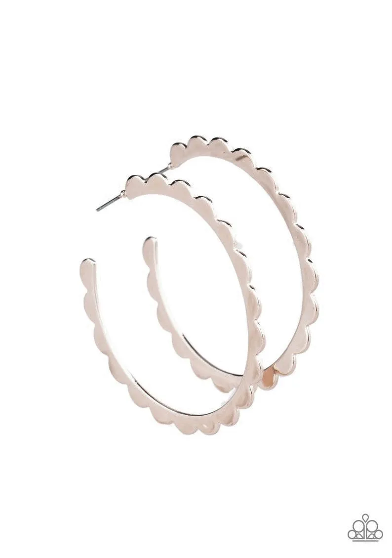 "Radiant Ridges" Rose Gold Metal Scalloped Edge Hoop Earrings