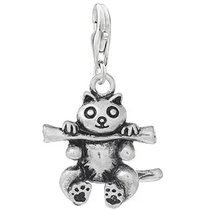 Raccoon Holding Stick Clip on Pendant Charm for Bracelet or Necklace