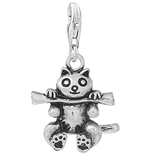 Raccoon Holding Stick Clip on Pendant Charm for Bracelet or Necklace
