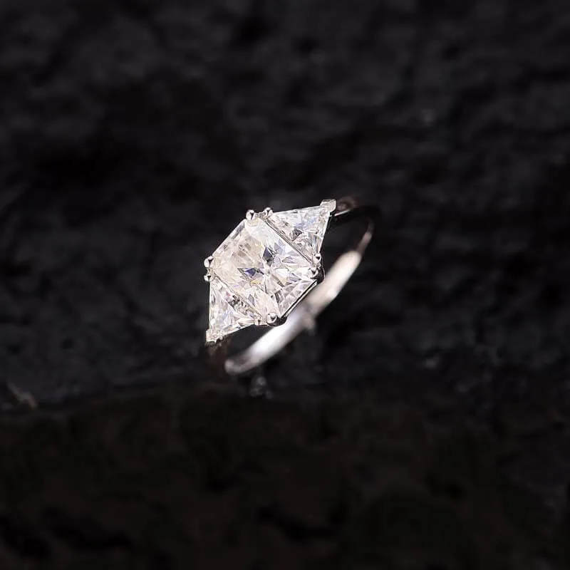 Radiant Cut 6x8mm 2.0ct Moissanite Triangle Ring