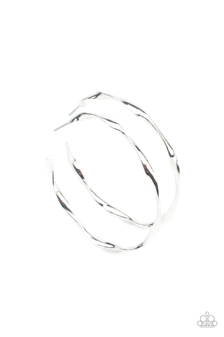 Radiantly Warped - Silver - Twisted Paparazzi Hoop Earrings