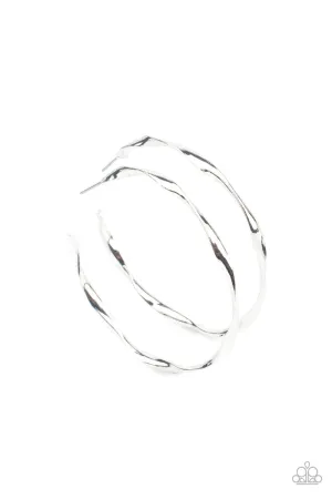 Radiantly Warped - Silver - Twisted Paparazzi Hoop Earrings