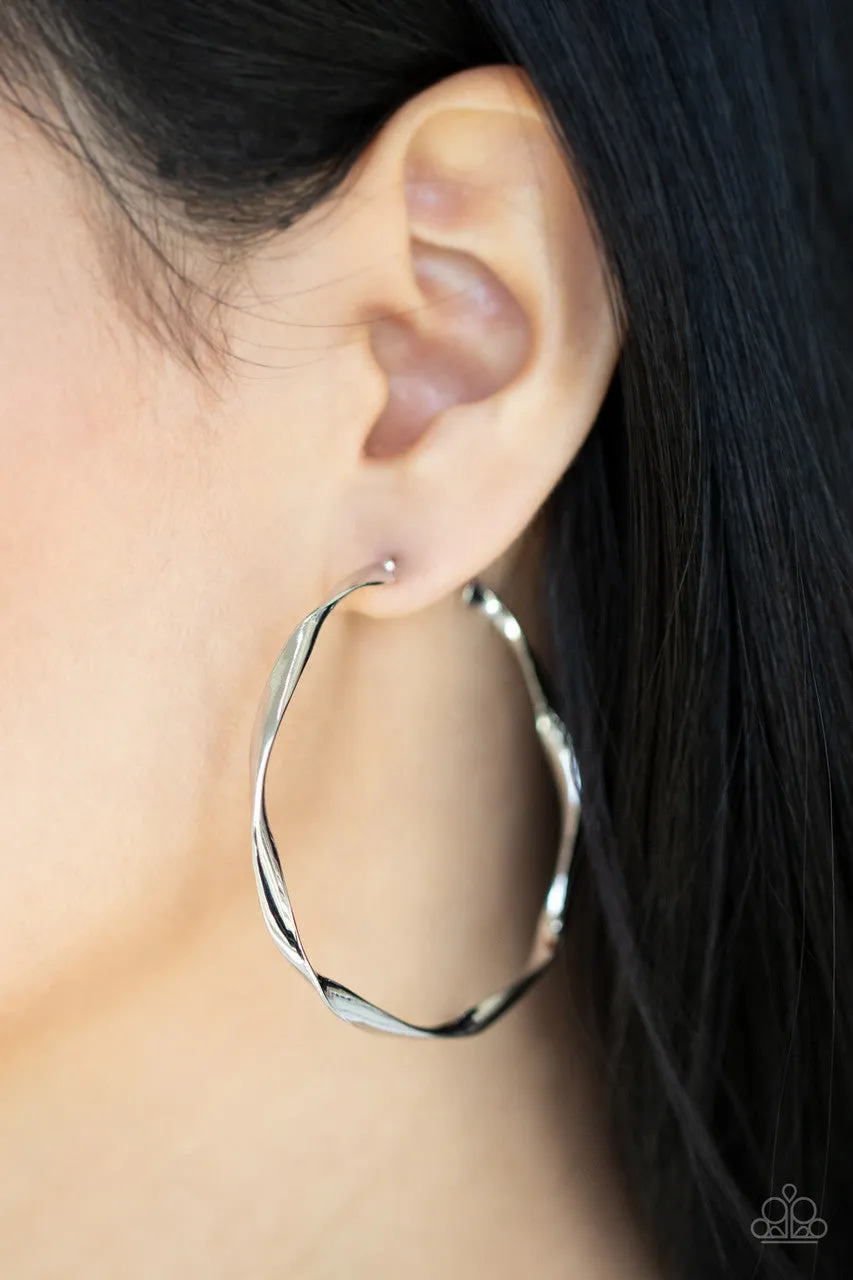 Radiantly Warped - Silver - Twisted Paparazzi Hoop Earrings