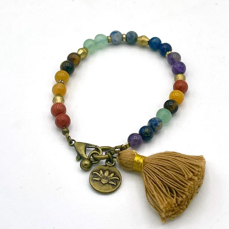 Rainbow Chakra Brass Charm Bracelet