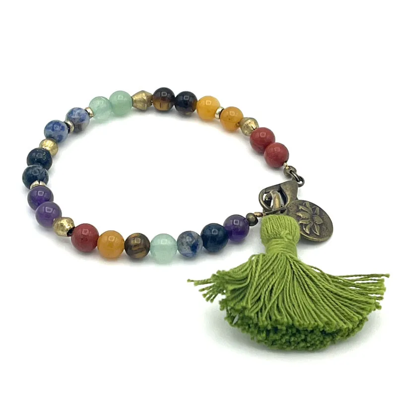 Rainbow Chakra Brass Charm Bracelet