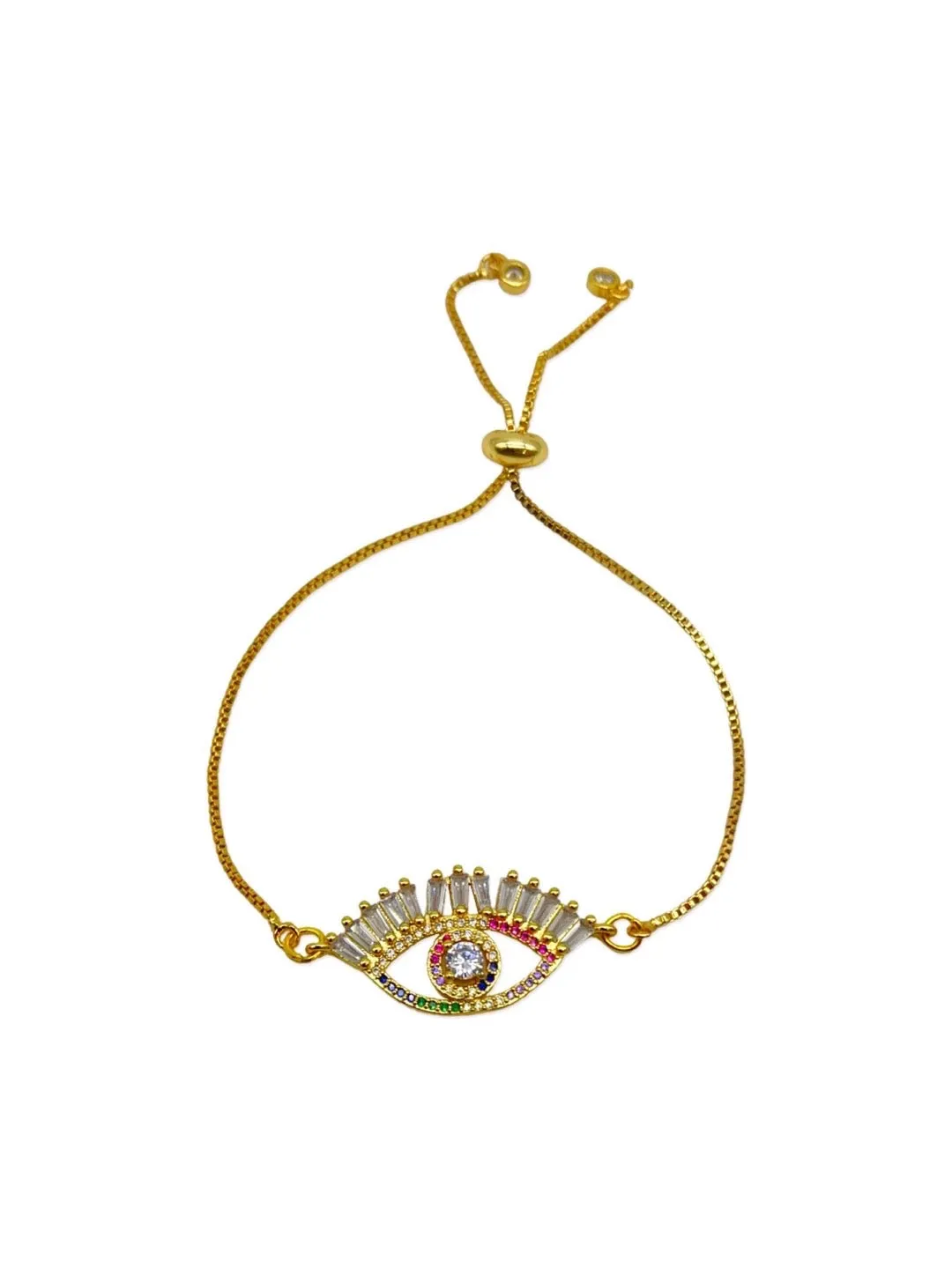 (Rakhi Set of 2) American Diamond Evil Eye Charms Designer Gold Bracelet & Rakhi For Bhabhi-Brother