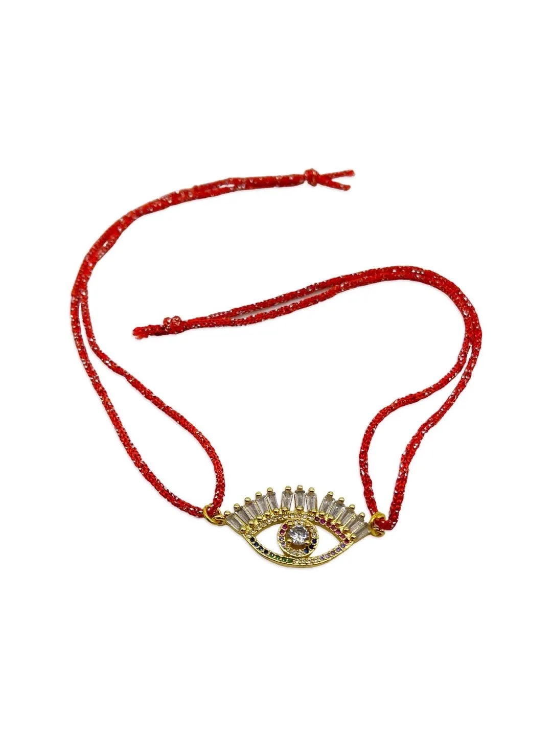 (Rakhi Set of 2) American Diamond Evil Eye Charms Designer Gold Bracelet & Rakhi For Bhabhi-Brother