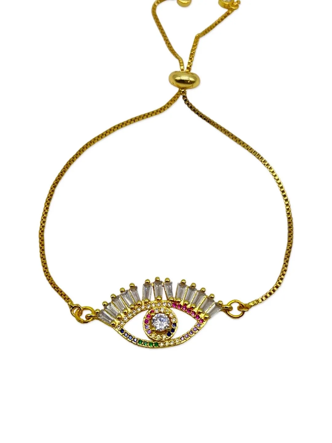 (Rakhi Set of 2) American Diamond Evil Eye Charms Designer Gold Bracelet & Rakhi For Bhabhi-Brother