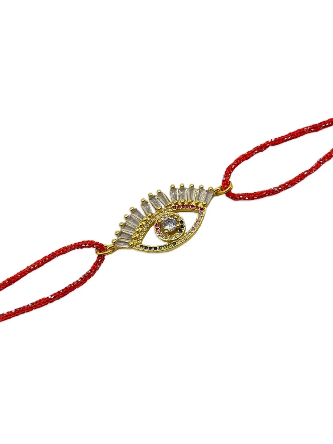 (Rakhi Set of 2) American Diamond Evil Eye Charms Designer Gold Bracelet & Rakhi For Bhabhi-Brother