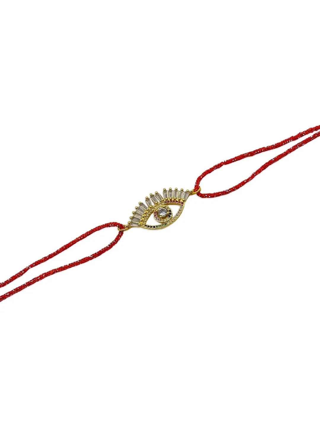 (Rakhi Set of 2) American Diamond Evil Eye Charms Designer Gold Bracelet & Rakhi For Bhabhi-Brother