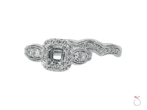 Rectangular Diamond Halo Engagement Ring Set in 14K