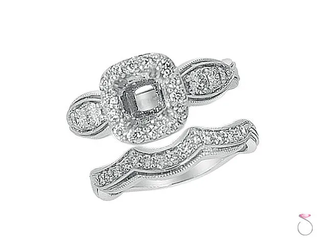 Rectangular Diamond Halo Engagement Ring Set in 14K