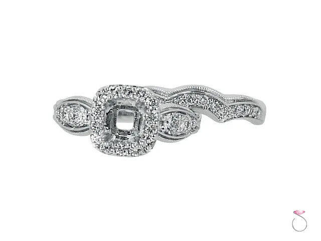 Rectangular Diamond Halo Engagement Ring Set in 14K