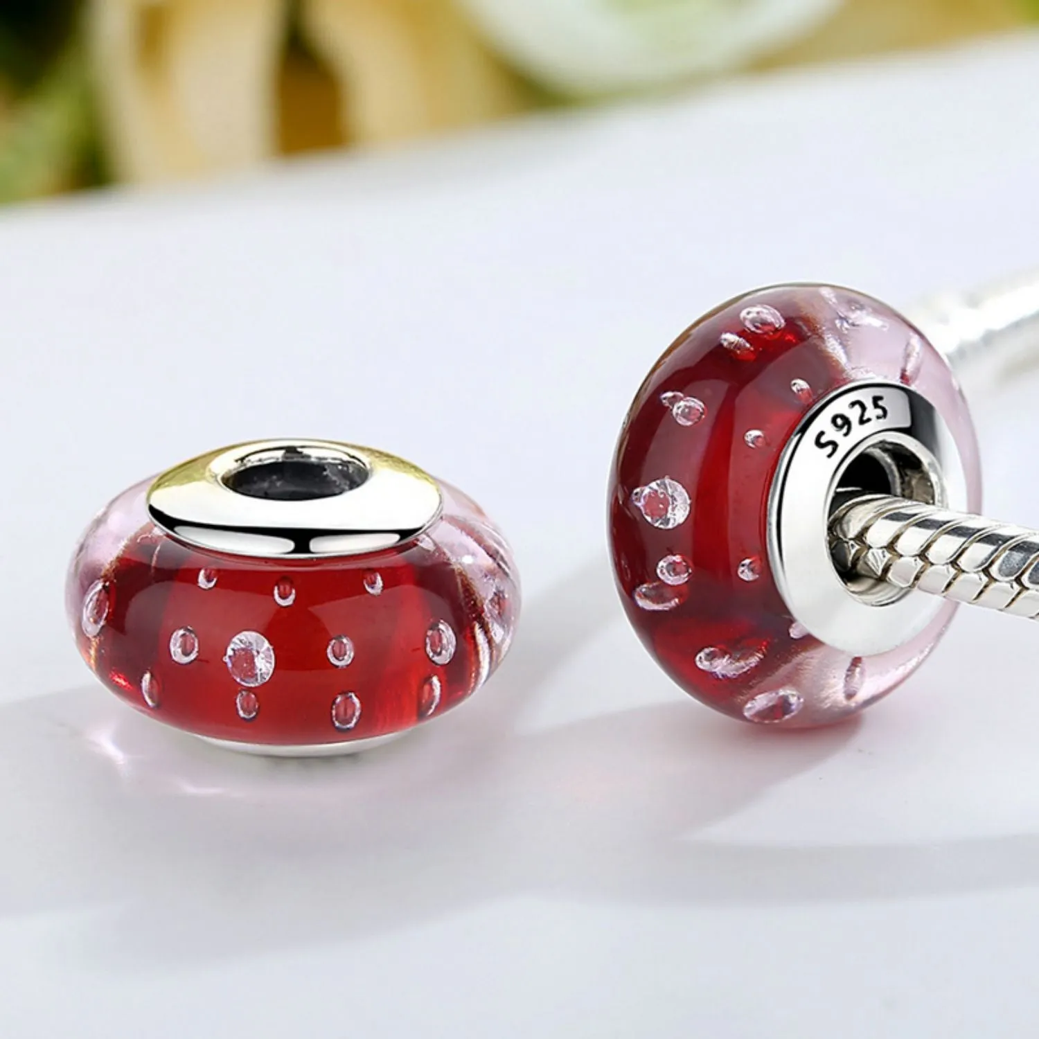 Red Bubbles Murano Bead Charm