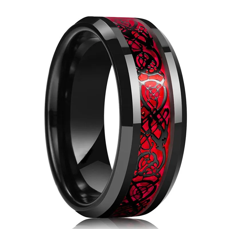 Red Square Zircon Wedding Rings Stainless Steel Red Carbon Fiber Celtic