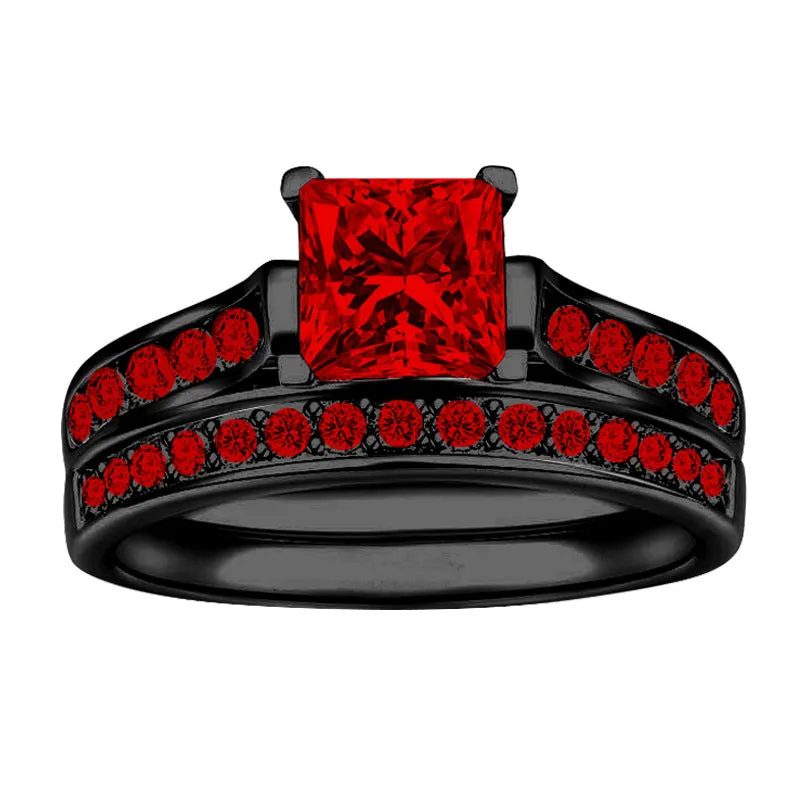 Red Square Zircon Wedding Rings Stainless Steel Red Carbon Fiber Celtic