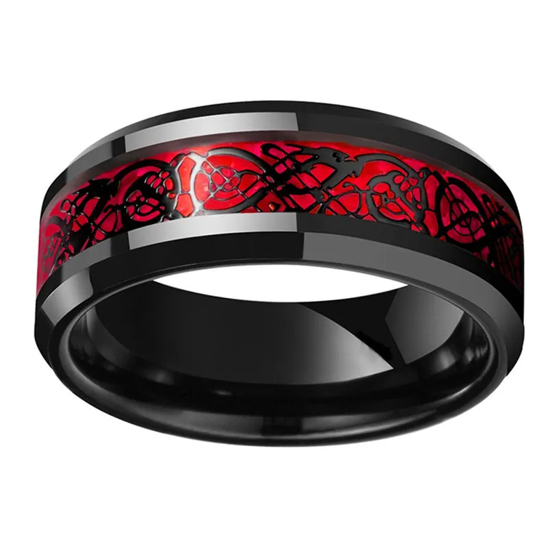 Red Square Zircon Wedding Rings Stainless Steel Red Carbon Fiber Celtic