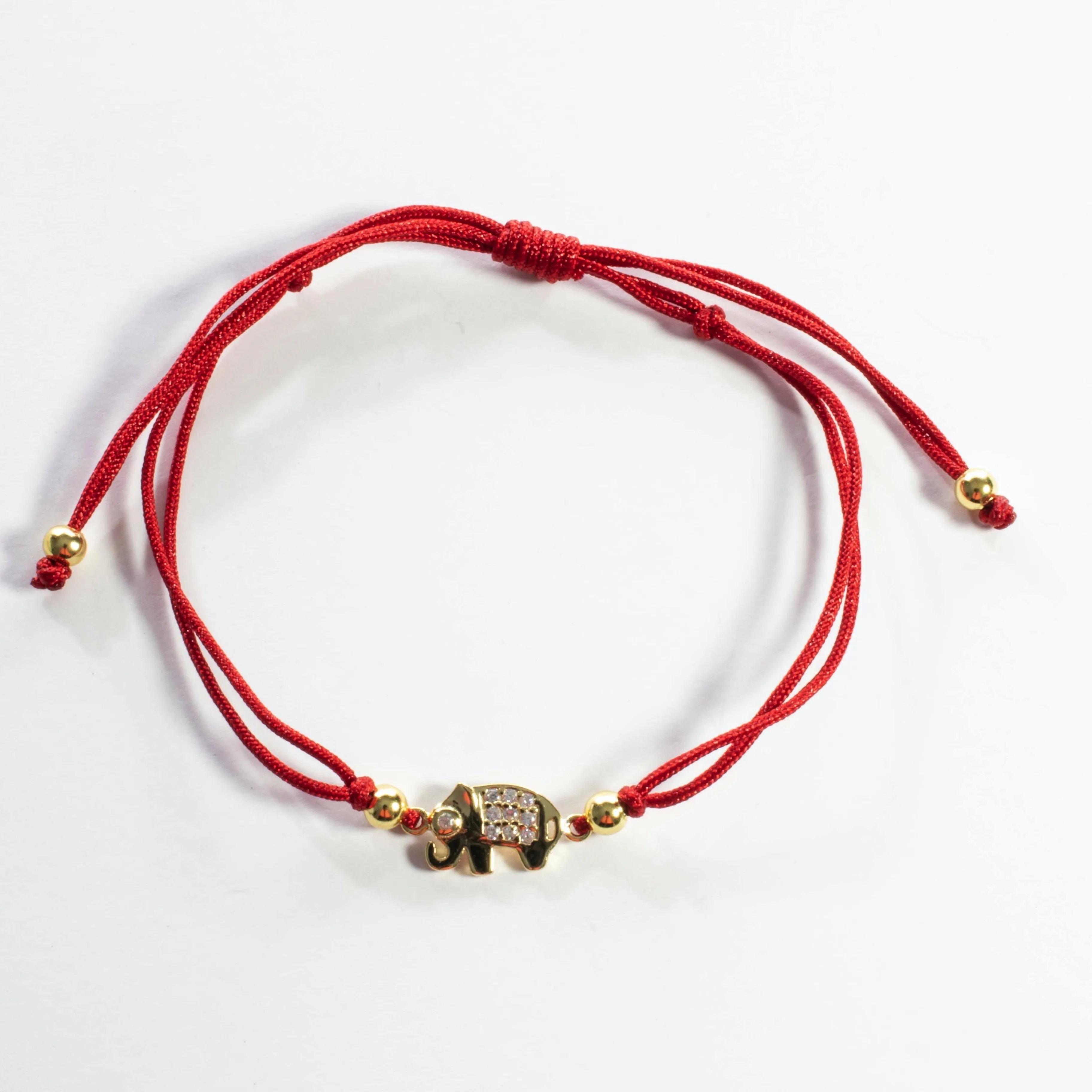 Red String Elephant Bracelet - Gold or Silver