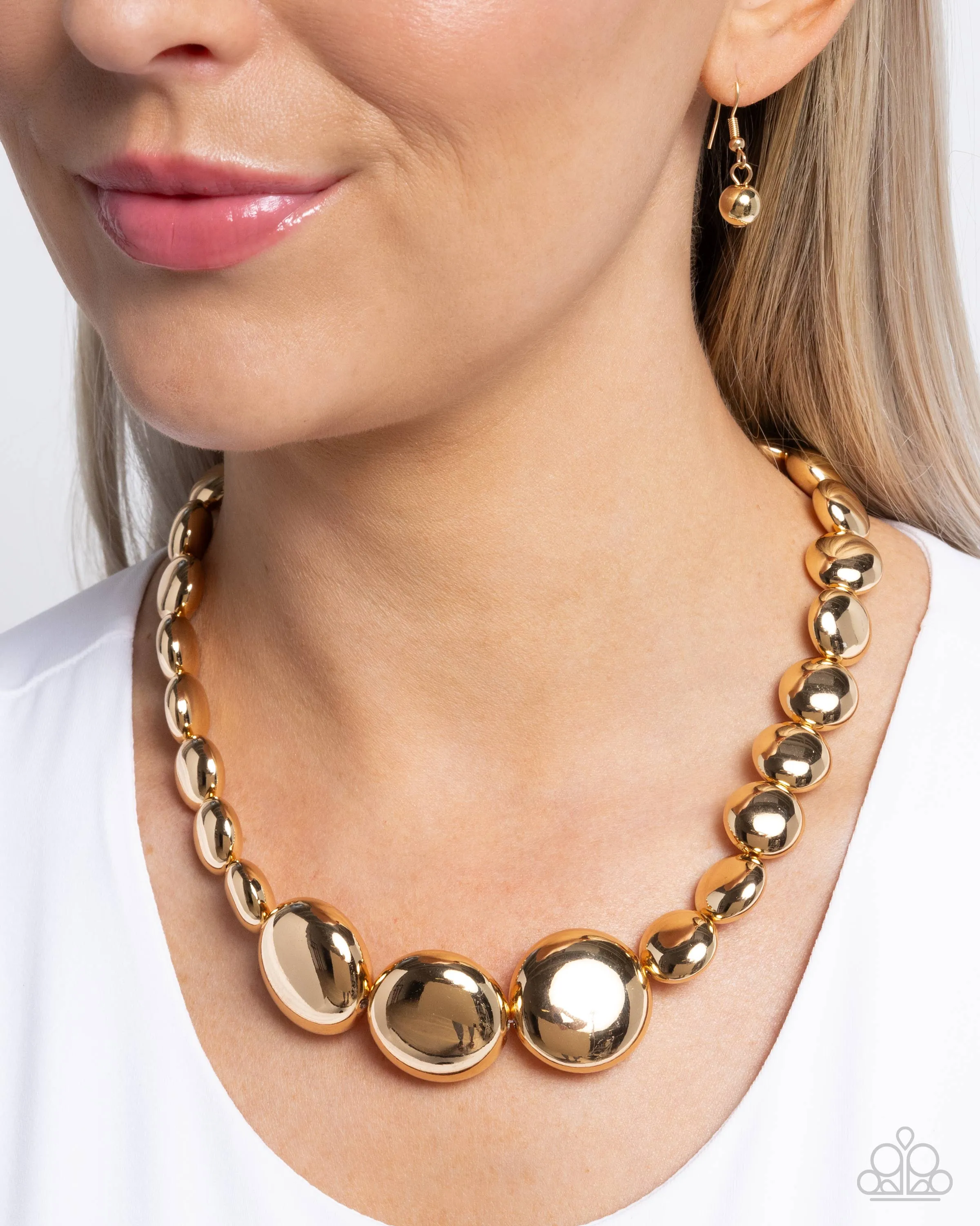 Reflective Roar - Gold - High-Sheen Disc Beads Paparazzi Short Necklace