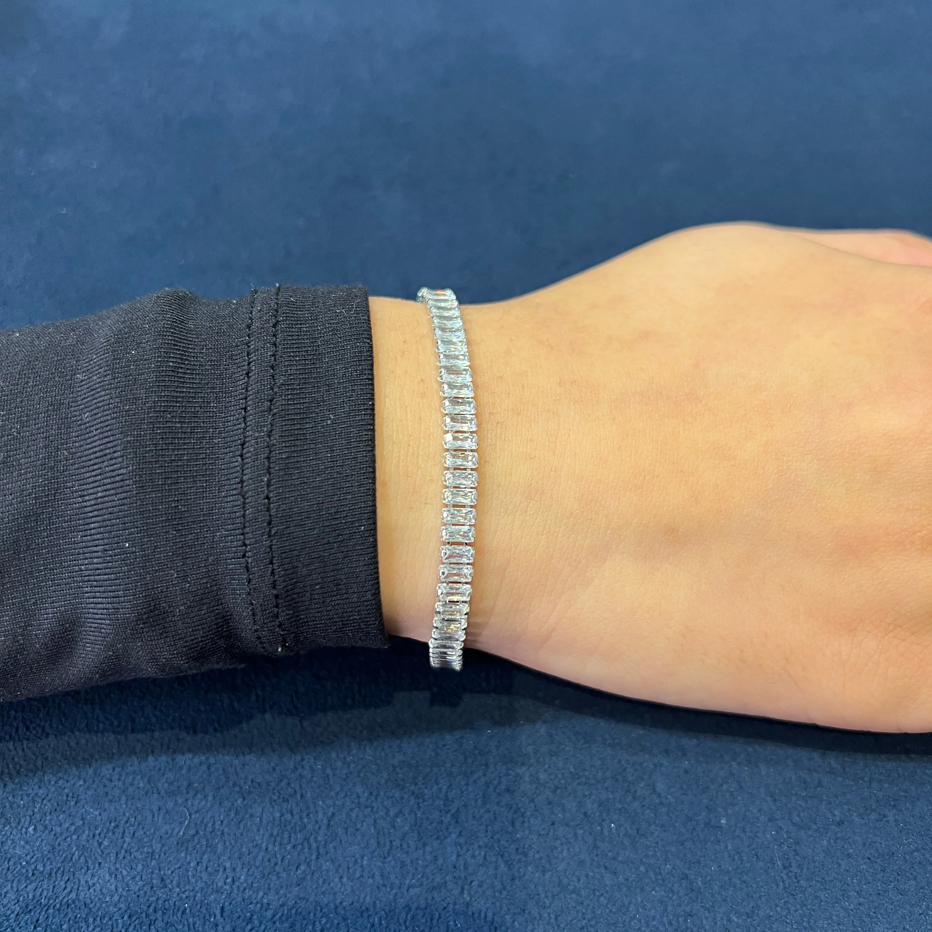 Reign Sterling Silver Rhodium Plated (4mm) Baguette CZ Bracelet