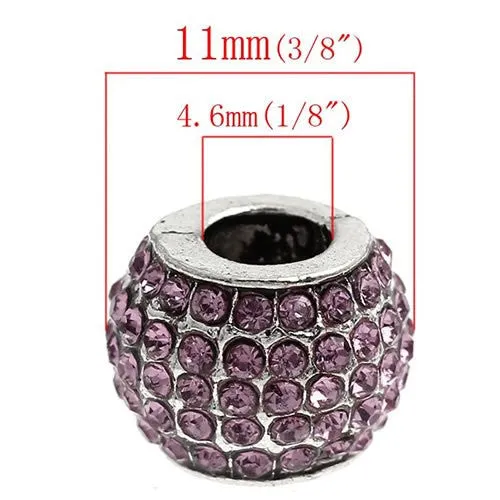 Rhinestone Amethyst  Crystals European Bead Compatible for Most European Snake Chain Bracelet