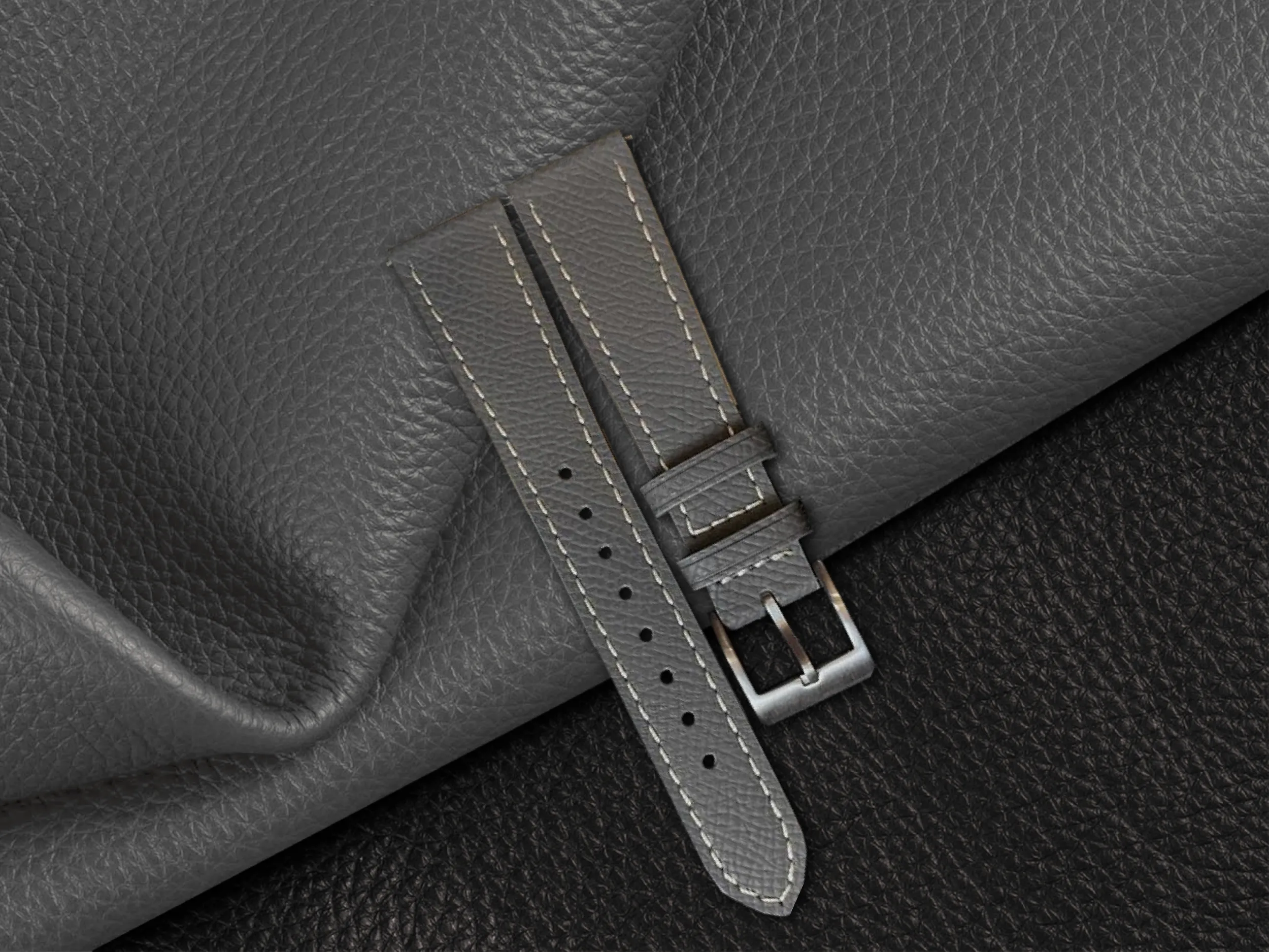 Rhino Grey Epsom Leather Slim Apple Watch Strap
