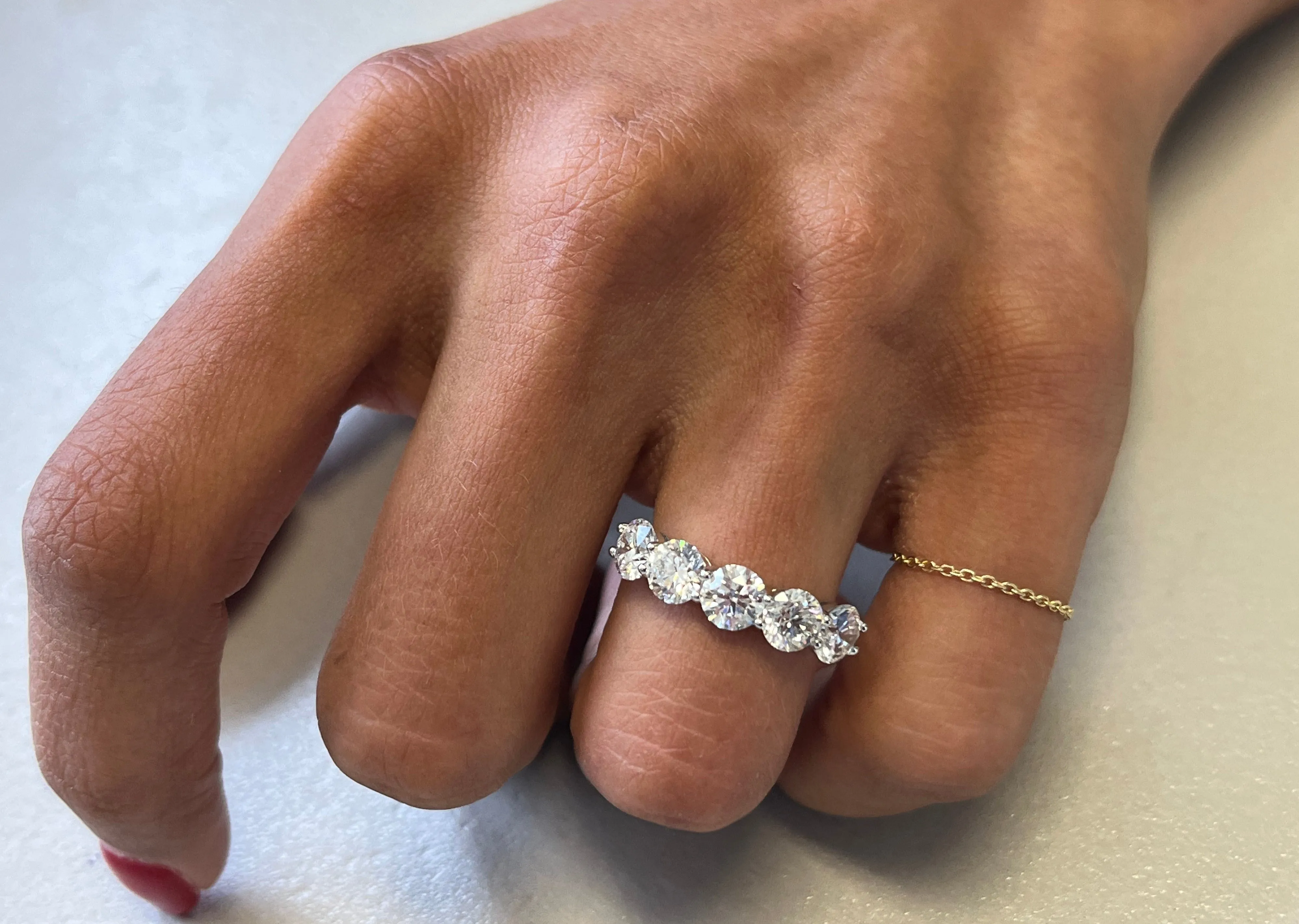 Ring Platinum Half Band 5 Diamonds 2.37 cts