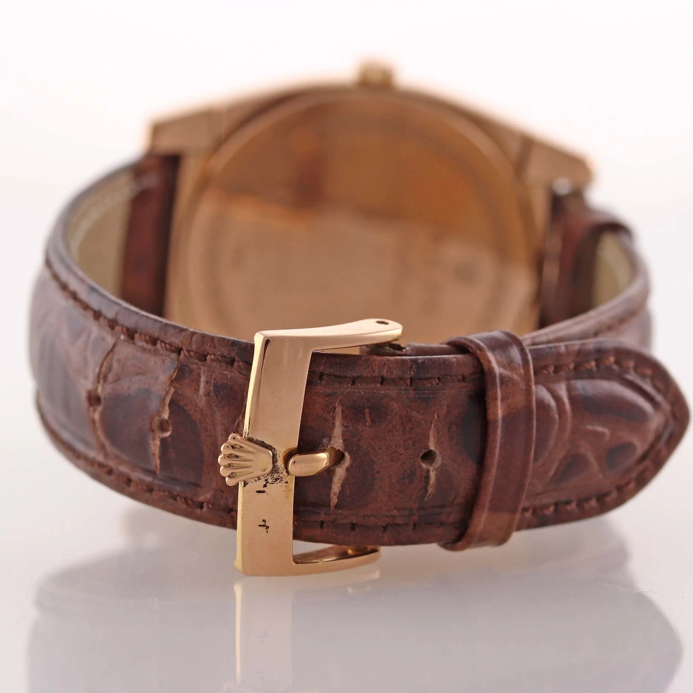 Rolex 5330 Cellini Danaos 18k Rose Gold Blue Grey Dial Brown Leather Watch