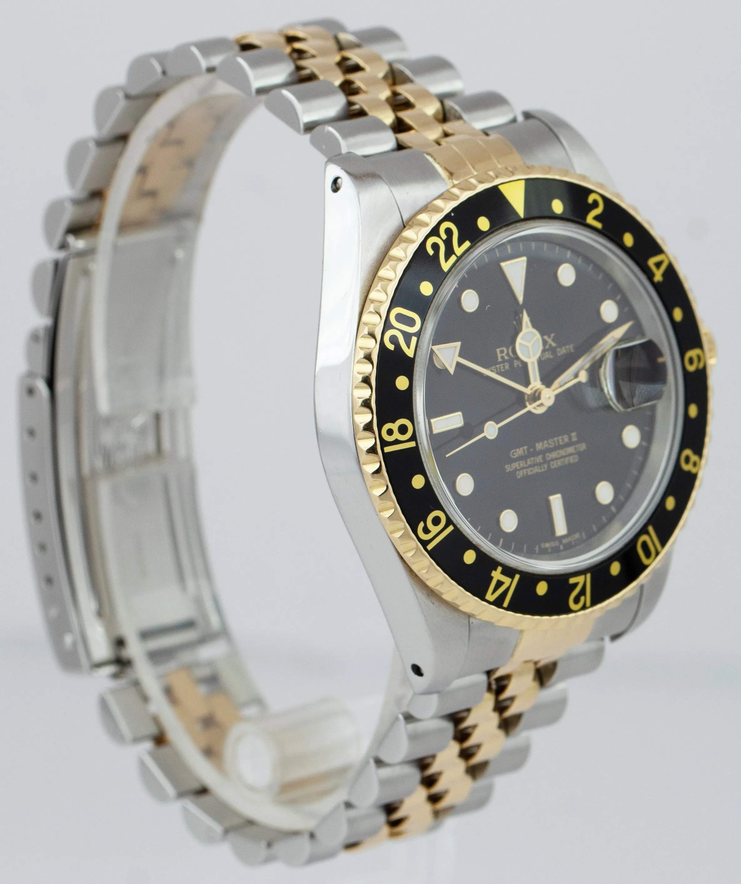 Rolex GMT-Master II Black 40mm Two Tone Gold Steel Jubilee Watch 16713 PAPERS
