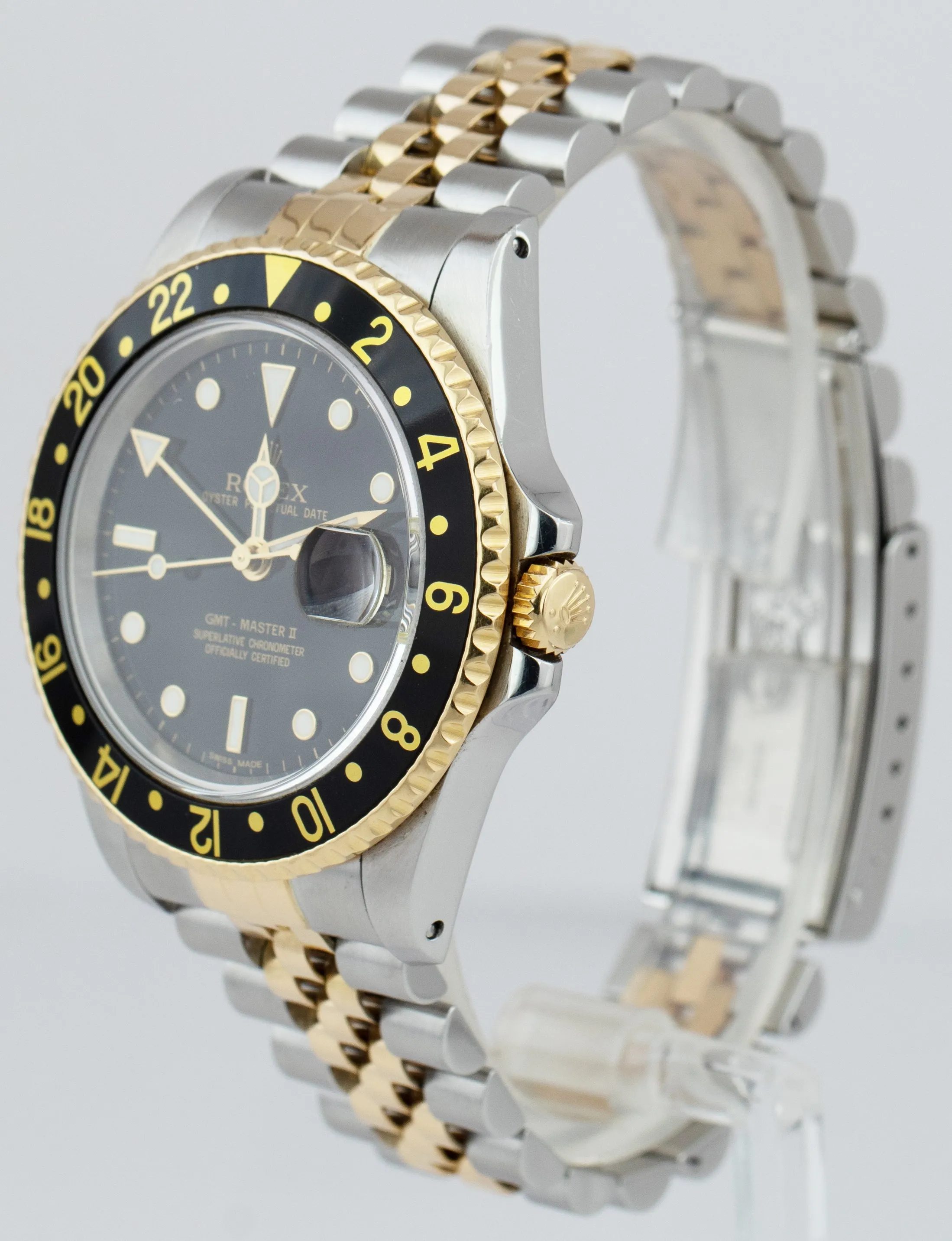Rolex GMT-Master II Black 40mm Two Tone Gold Steel Jubilee Watch 16713 PAPERS