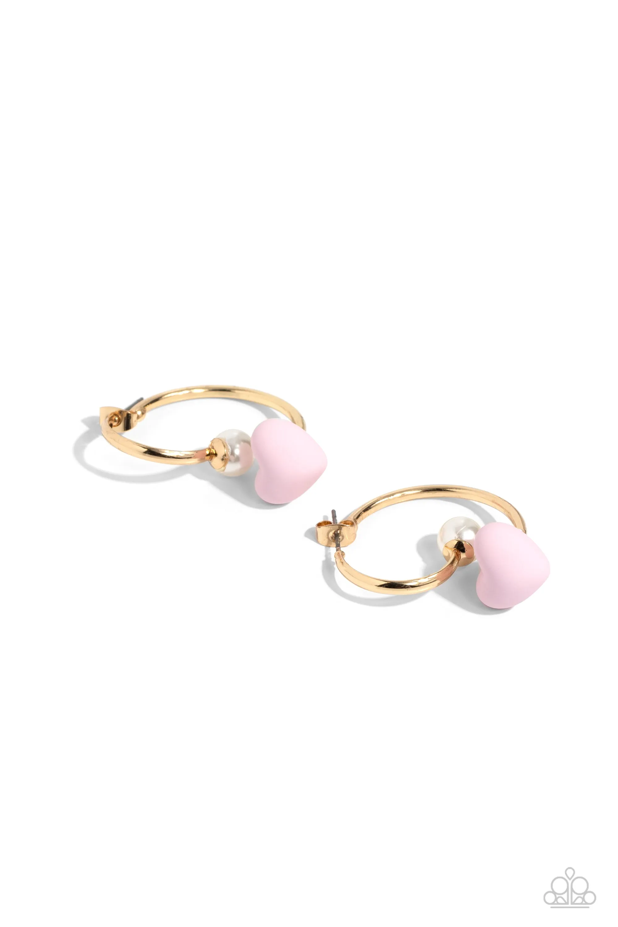 Romantic Representative - Pink - Acrylic Heart White Pearl Gold Hoop Paparazzi Ear Jacket Earrings