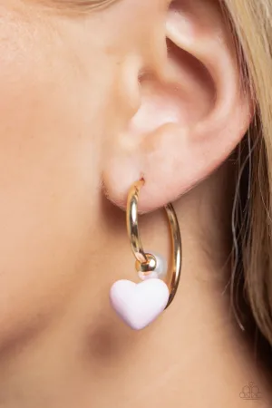 Romantic Representative - Pink - Acrylic Heart White Pearl Gold Hoop Paparazzi Ear Jacket Earrings