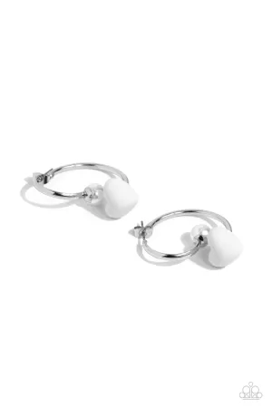 Romantic Representative - White - Acrylic Heart and Pearl Paparazzi Ear Jacket Earrings