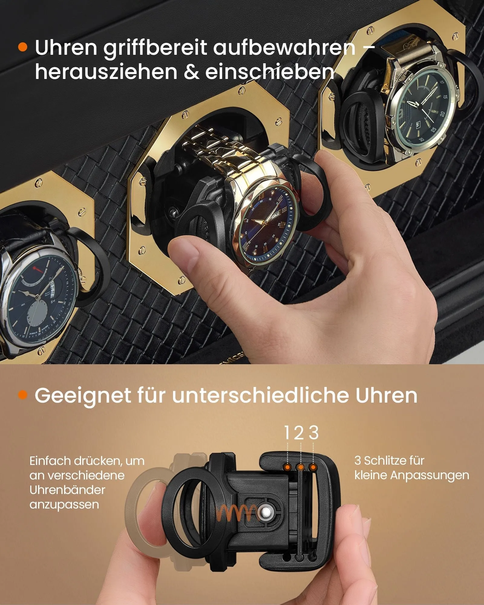 Rootz Watch Box for 9 Watches - Display Case - Organizer - Ink Black Glass Window - PU Leather - 16.2cm x 40cm x 25.3cm