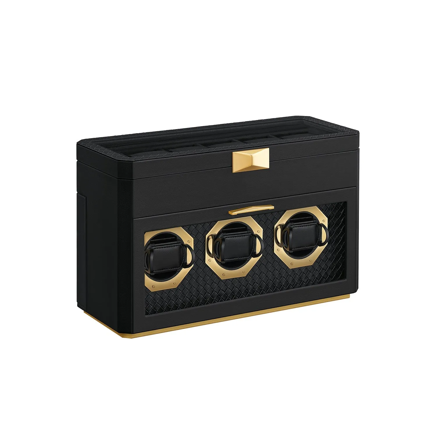 Rootz Watch Box for 9 Watches - Display Case - Organizer - Ink Black Glass Window - PU Leather - 16.2cm x 40cm x 25.3cm