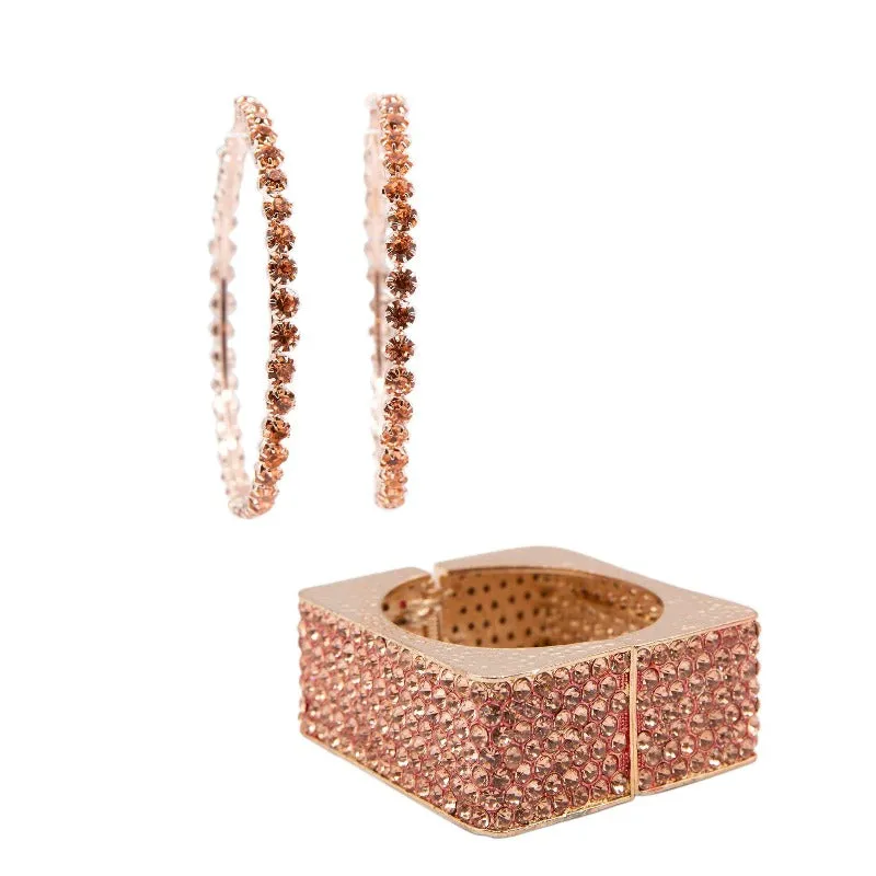 Rosey square rhinestone bracelet and earrings set