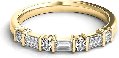 Round & Baguette Diamond Wedding Band