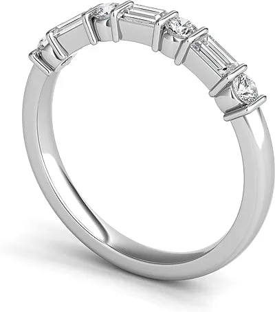 Round & Baguette Diamond Wedding Band