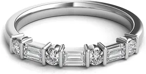 Round & Baguette Diamond Wedding Band