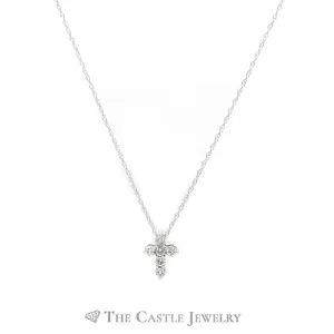 Round Diamond Cross Pendant on 18" Rope Chain in 10KT White Gold