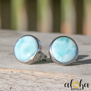 Round Shaped Sterling Silver Larimar Stud Earrings